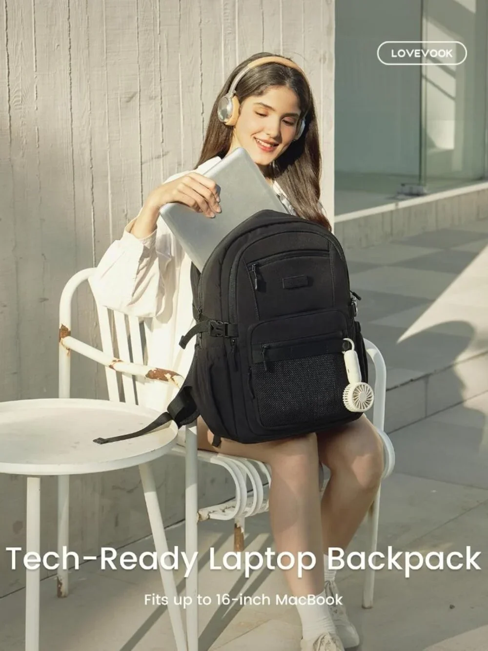 Stylish Laptop Backpack for Women with Cup Holder, 15.6